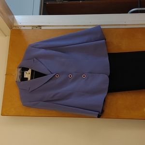 Plus size (24W) designer gabardine pantsuit in Periwinkle Jkt/Black Pants